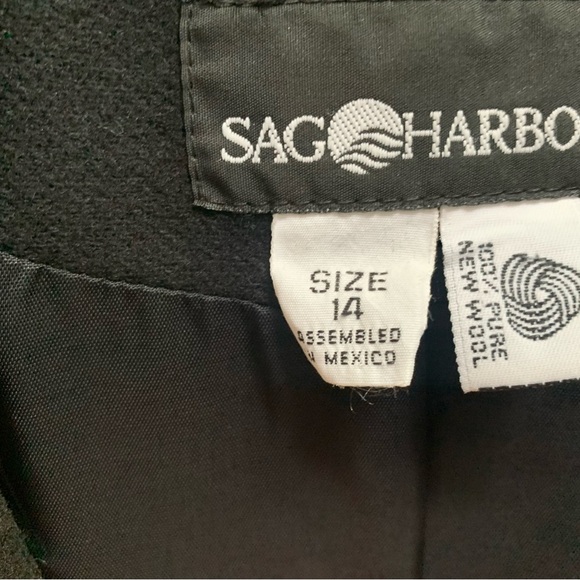 Sag Harbor Black Pure Wool Blazer Size 14 One Button Lined Y2K Vintage Shoulder - Picture 5 of 7